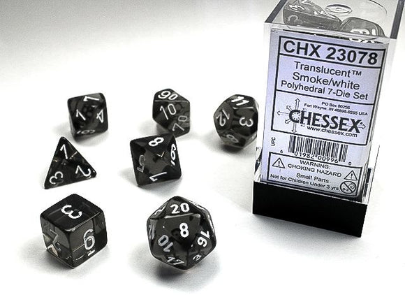 Chessex Dice Sets: Smoke/White Translucent Polyhedral 7-Die Set