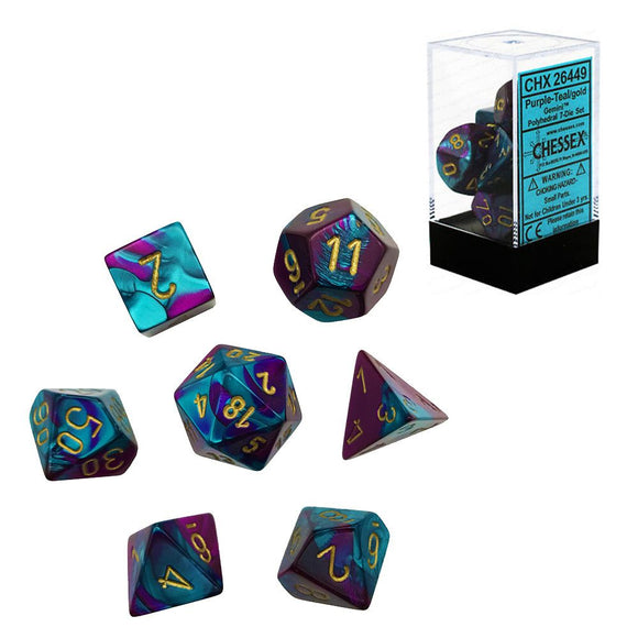 Gemini Polyhedral Dice Set Purple Teal-Gold