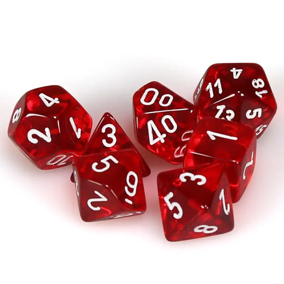 Polyhedral Dice Set Trans Red/White