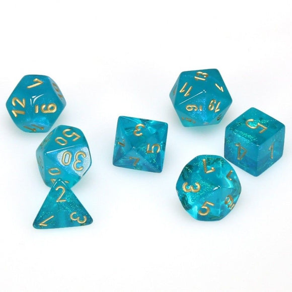 Chessex Polyhedral Borealis Dice Set Teal Gold