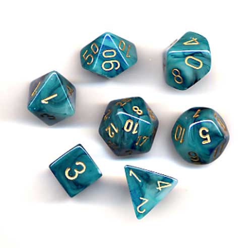 Polyhedral Dice Set: Phantom Teal with Gold