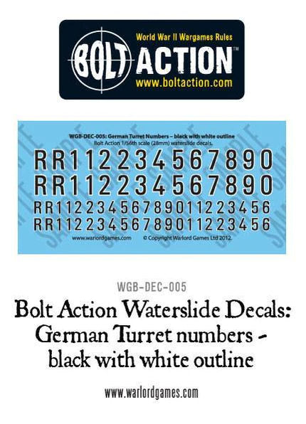 German Turret Numbers - Black With White Outline Decal Sheet