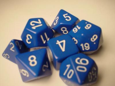 Chessex Dice Sets: Blue/White Opaque Poly 7 Dice Set
