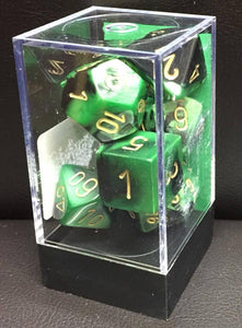 Chessex Gemini Poly Dice set: Black Green-Gold