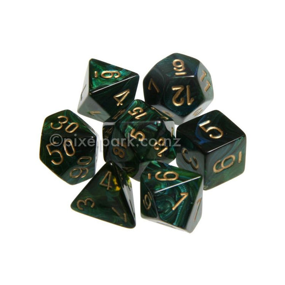 Polyhedral Dice Set Scarab Jade-Gold