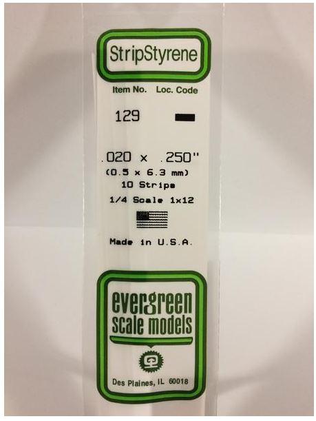 Stripstyrene White 0.5 x 6.3mm (10) 129