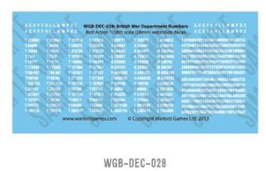 British War Department Numbers Decals